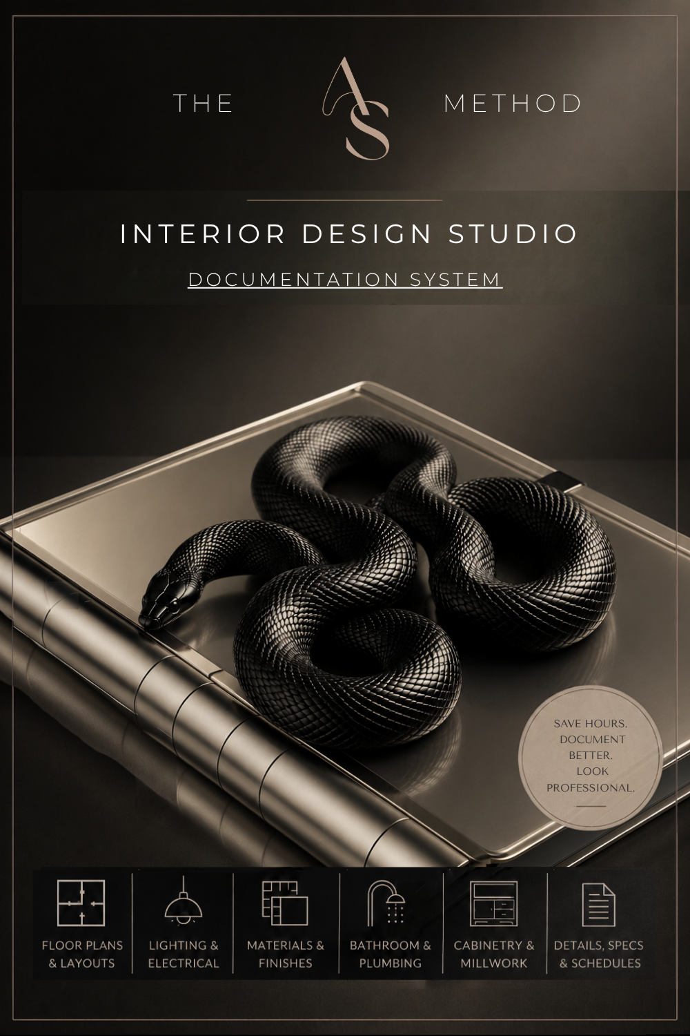 Interior design documentation Canva template by A SPACE Method for designers to create professional client presentations, selections, renovation plans, and project documentation.